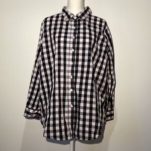 Woman Within Black Gray and Light Pink Plaid Shirt